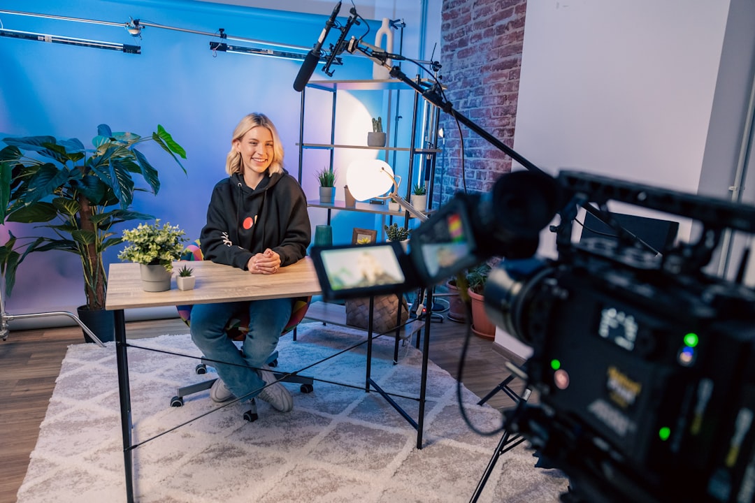 One of the photos from our last shoot at videodeck. We produce video explainer videos for Software companies and we want to show you a sneak peek of our production studio. Here you can see the camera we use to shoot, one of our spokesperson and our video set.
